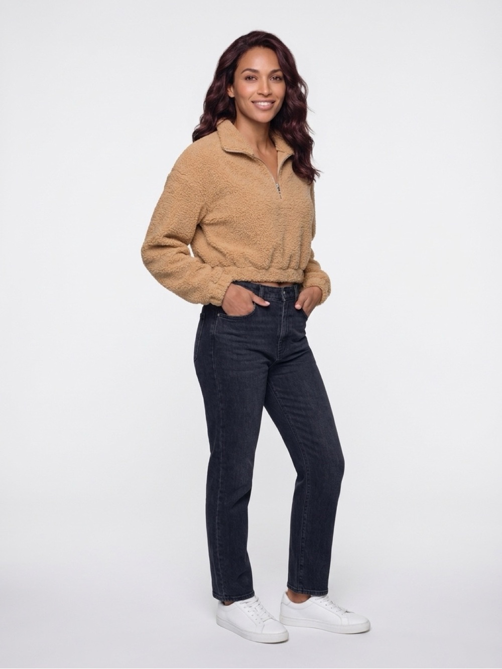 Zaful Camel Teddy Half-Zip Jacket